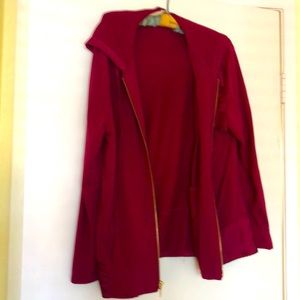 Chico’s burgundy hoodie with satin trim